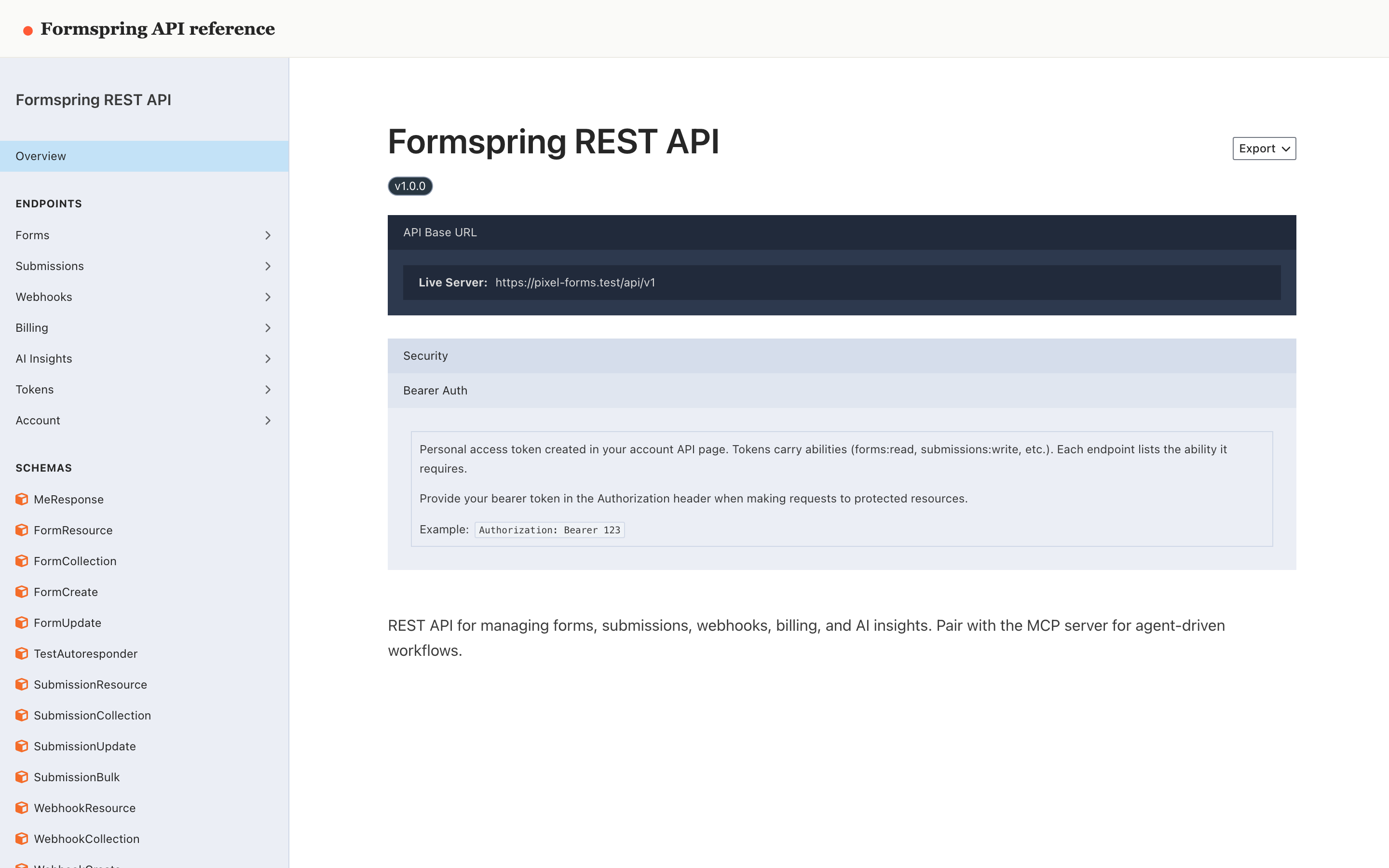 Interactive API reference page