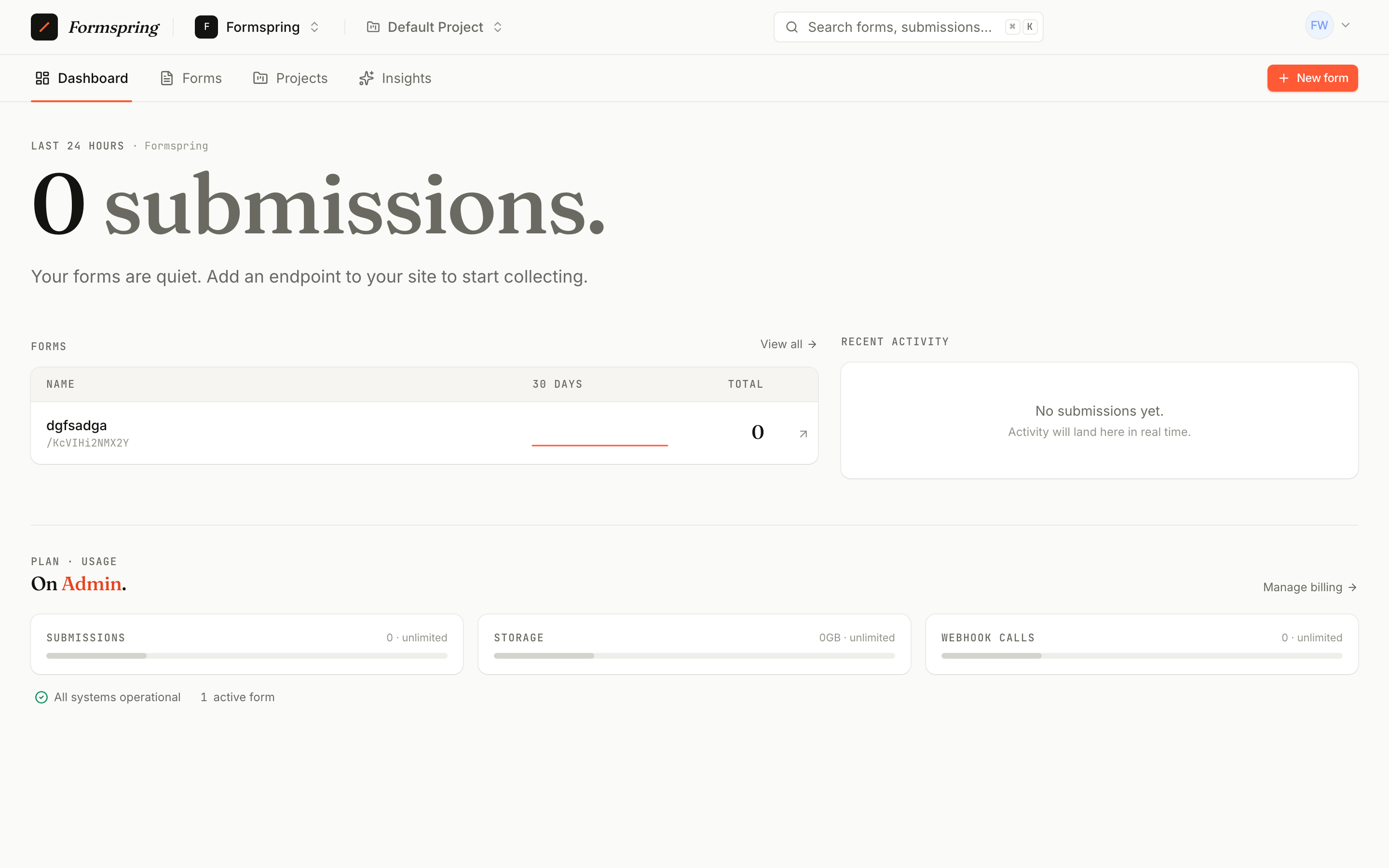 The dashboard home page after sign-in