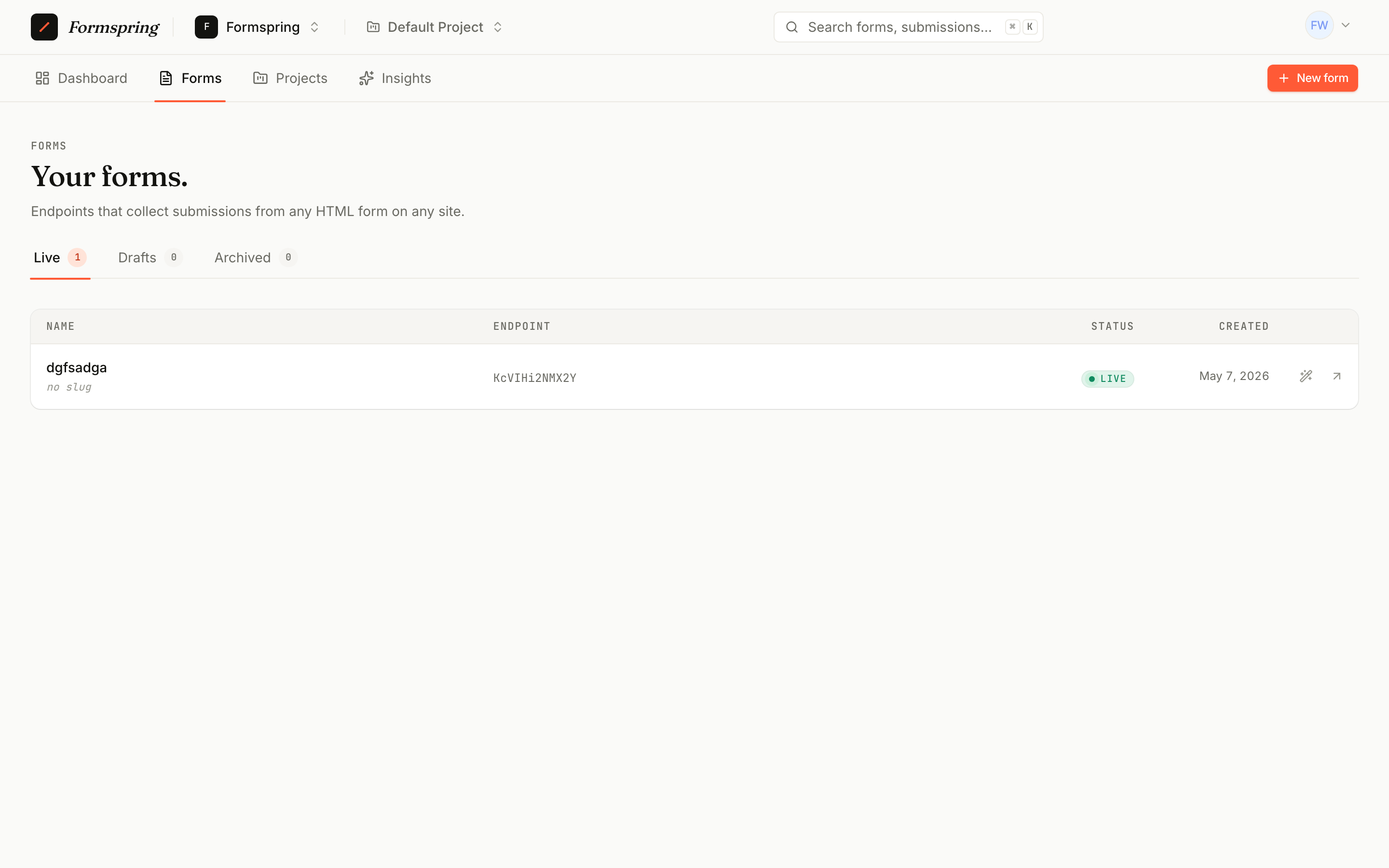 Forms index with tab filters